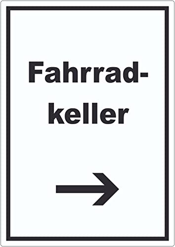 Fahrradkeller Aufkleber mit Text und Richtungspfeil rechts Rad Bike hochkant A4 (210x297mm) von HB-Druck