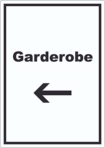 Garderobe Aufkleber mit Text Richtungspfeil links Kleidung aufbewahren hochkant A2 (420x594mm) von HB-Druck