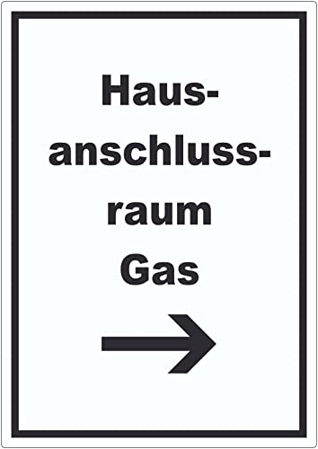 Hausanschlussraum Gas Aufkleber mit Text und Richtungspfeil rechts HAR hochkant A4 (210x297mm) von HB-Druck