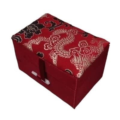 Chinese Vintage Brokat Schmuck Sammlung Box, 4,72x2,76x2,36 Zoll Chinesische Schmuckschatulle aus Seidenbrokat, mit Baumwolle gefüllt, Vintage-Geschenkverpackung, Basteln, Buddha-Perlenarmband, Schmuc von HBALDTEDC