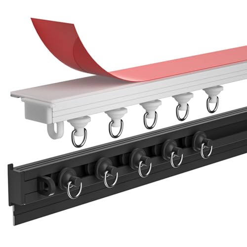 HBALDTEDC Deckenvorhang Schiene Stange Gleitschiene, Selbstklebende Vorhangschiene zur Decken- oder Wandmontage(White,220cm(2 * 110cm)) von HBALDTEDC