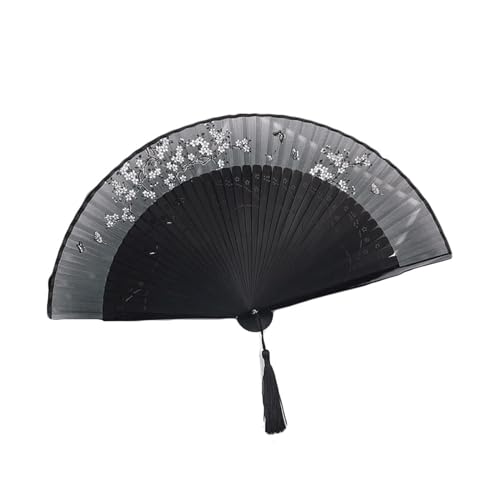 HBALDTEDC Faltbarer Handfächer, Faltfächer Hübsche Faltbare Handfächer Chinesische Vintage-Seidenfächer(Black) von HBALDTEDC