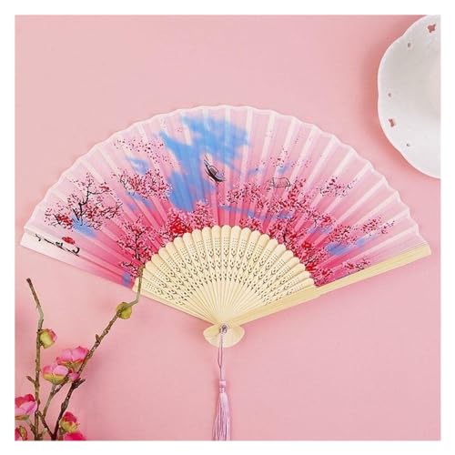 HBALDTEDC Faltbarer Handfächer, Handfächer, Vintage-Stil, Seide, Retro, chinesischer Tanz, Handfächer, Heimdekoration(Pink) von HBALDTEDC