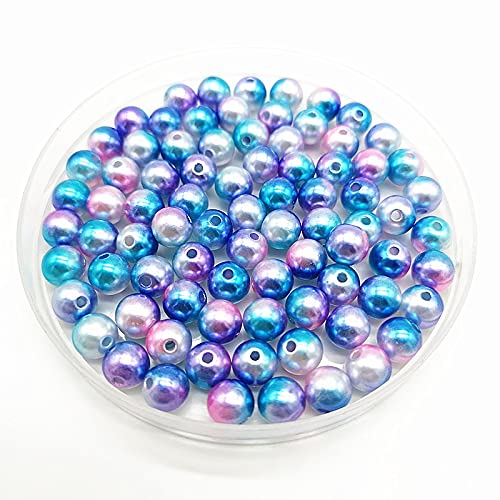 HBALDTEDC Faux Pearls Perlen, Mehrfarbige runde Acrylperlen, 8 mm, mit 2 mm Loch, 50 Stück, zur Schmuckherstellung, Halskettenbasteln(1) von HBALDTEDC
