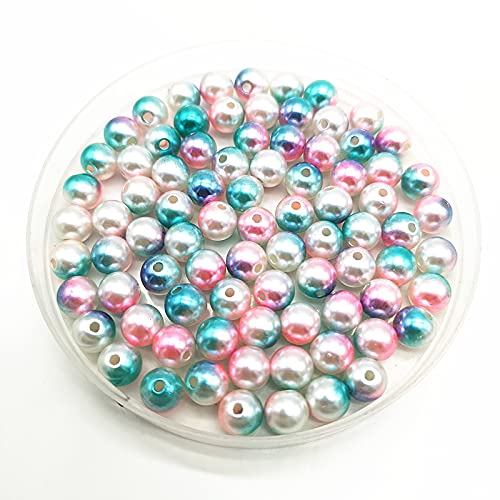 HBALDTEDC Faux Pearls Perlen, Mehrfarbige runde Acrylperlen, 8 mm, mit 2 mm Loch, 50 Stück, zur Schmuckherstellung, Halskettenbasteln(5) von HBALDTEDC