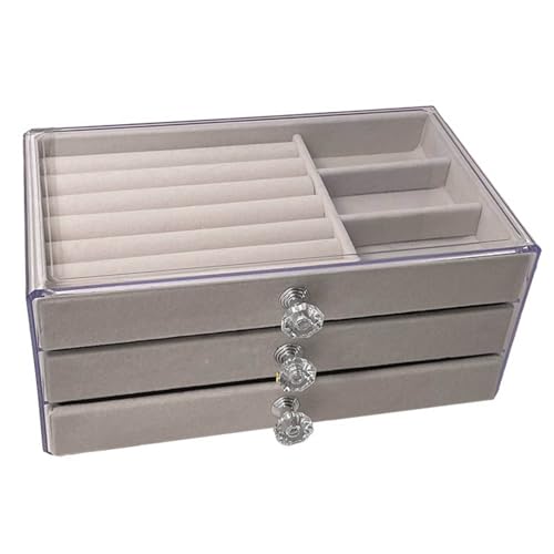 HBALDTEDC Jewellery Box Organiser Storage, Schmuckschatulle aus Acryl und Samt mit 3 Schubladen, Mehrfarbig, 9,25 x 5,31 x 4,13 Zoll von HBALDTEDC