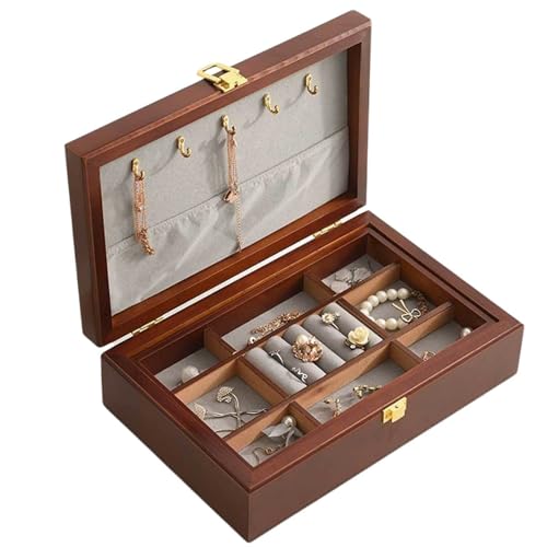 HBALDTEDC Jewellery Box Organiser Storage, Schmuckschatulle aus Holz, Aufbewahrungsbox, Organizer, doppellagig, Mehrfarbig, 29 x 19 x 9 cm von HBALDTEDC
