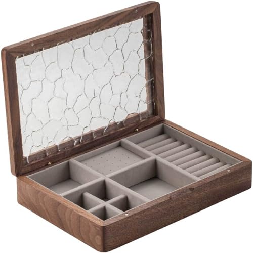 HBALDTEDC Jewellery Box Organiser Storage, Schmuckschatulle aus Holz, Walnussfarbe, 9,5 x 6,5 x 2 Zoll, Massivholz, Samtinnenseite, Glasdeckel, Organizer, Aufbewahrungskoffer HBALDTEDC Jewellery Box Organiser Storage, Schmuckschatulle aus Holz, Walnussfarbe, 9,5 x 6,5 x 2 Zoll, Massivholz, Samtinnenseite, Glasdeckel, Organizer, Aufbewahrungskoffer von HBALDTEDC