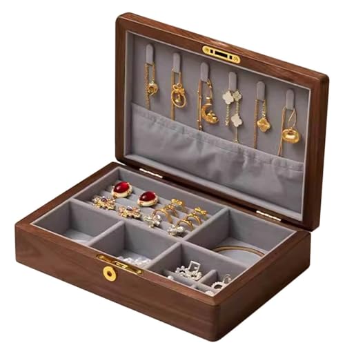HBALDTEDC Jewellery Box Organiser Storage, Schmuckschatulle aus Massivholz mit großem Stauraum, mehrere Fächer, 9,5 x 6,5 x 2,4 Zoll(A) von HBALDTEDC