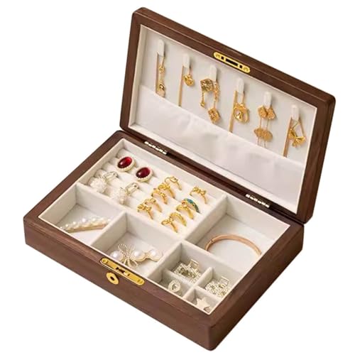 HBALDTEDC Jewellery Box Organiser Storage, Schmuckschatulle aus Massivholz mit großem Stauraum, mehrere Fächer, 9,5 x 6,5 x 2,4 Zoll(B) von HBALDTEDC