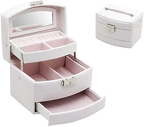 HBALDTEDC Jewellery Box Organiser Storage, Tragbare Schmuckschatulle mit verspiegeltem Deckel, Schlüssel, PU-Leder, Holzrahmen for Schmuck und Uhren, Mehrfarbig(Grey) von HBALDTEDC