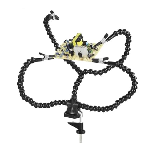 HBALDTEDC Schweißen Dritte Hand Werkzeug, Helping Hands-Werkzeug mit 3-facher Lupe, USB-Licht, 3er-Pack Flexible Arme, 4 Krokodilklemmen, 55-mm-Lupe, rutschfeste Basis, Blau/Schwarz(Black) von HBALDTEDC
