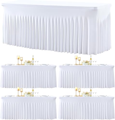 4-Pack Weiß Spandex Elastisch Tischdecke mit Rock, Faltenfreie Fitted 1.8m Rechteck Tische Weißer Stretch Tischdecken für Parteien Hochzeiten Geburtstag Bankett Baby Dusche 4-Pack Weiß Spandex Elastisch Tischdecke mit Rock, Faltenfreie Fitted 1.8m Rechteck Tische Weißer Stretch Tischdecken für Parteien Hochzeiten Geburtstag Bankett Baby Dusche von HBBMAGIC