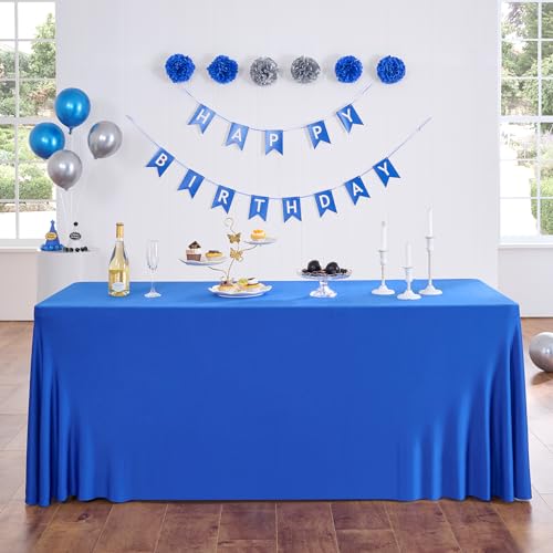 HBBMAGIC 1 Stücke Royal Blau Spandex Rechteckig Tischdecke für 1.8m Rechteck Tische Dehnbare 3-Wege Royal Blau Tischdecke für Vendor Display Birhtday Party Hochzeitsempfang von HBBMAGIC