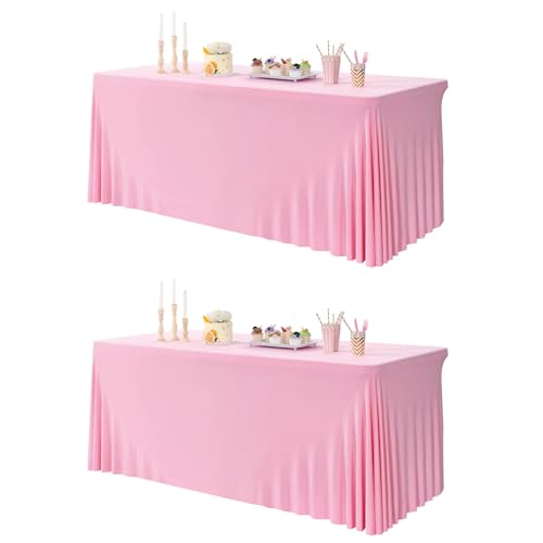 HBBMAGIC 2 Stücke Rosa Spandex Rechteckig Tischdecke für 1.8m Rechteck Tische Dehnbare 3-Wege Rosa Tischdecke für Vendor Display Birhtday Party Hochzeitsempfang von HBBMAGIC