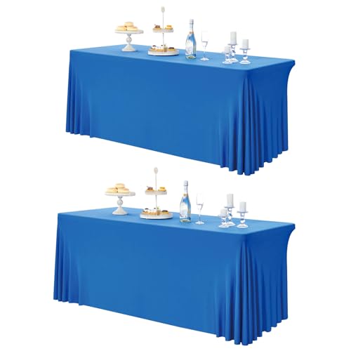 HBBMAGIC 2 Stücke Royal Blau Spandex Rechteckig Tischdecke für 1.8m Rechteck Tische Dehnbare 3-Wege Royal Blau Tischdecke für Vendor Display Birhtday Party Hochzeitsempfang von HBBMAGIC