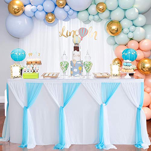 HBBMAGIC DIY Tüll Tischrock Weiß+Blau, 275cm×76cm Party Dekoration Tüll Tischröcke für Hochzeit Geburtstag Taufe Babyparty Bankett von HBBMAGIC