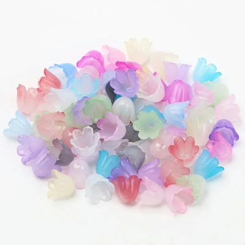 HBKUHIUT Bunte Glockenblumen-Blumen-Lampwork-Perlen in Blumenform zur Schmuckherstellung, Haarnadel, DIY-Zubehör, gemischte Farben, 100 Stück von HBKUHIUT