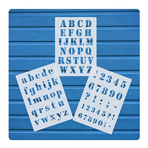 3 teiliges Schablonen Set Nr.5 | Alphabet Druckbuchstaben groß 3cm, passende kleine Buchstaben und Zahlen | für Scrapbooking DIY | Stencil | Malerschablone von HBM-Schablonenshop