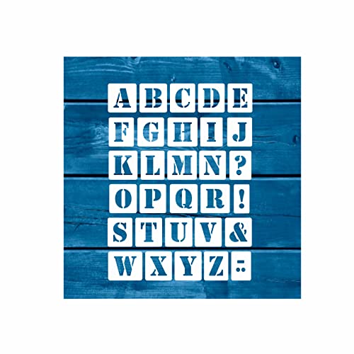Buchstabenschablone Nr.05 | 1 Satz Buchstaben 2cm hoch | A-Z + 4 Sonderzeichen | 30 einzelne Schablonen | Stencil | Wandschablone von HBM-Schablonenshop