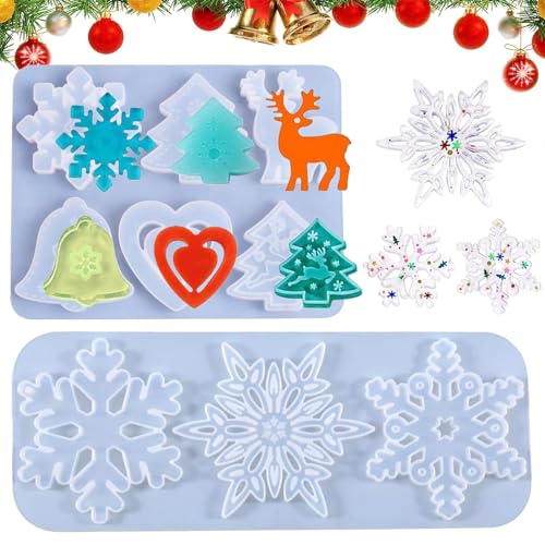 HBSFBH Weihnachten Thema Silikonform, 2 Stück Schneeflocke Harz Formen, Weihnachtsbaum Harz Formen, Weihnachtsschmuck Silikonform, für Muffins Cupcakes Pudding Eiswürfel Gelee Seife HBSFBH Weihnachten Thema Silikonform, 2 Stück Schneeflocke Harz Formen, Weihnachtsbaum Harz Formen, Weihnachtsschmuck Silikonform, für Muffins Cupcakes Pudding Eiswürfel Gelee Seife von HBSFBH