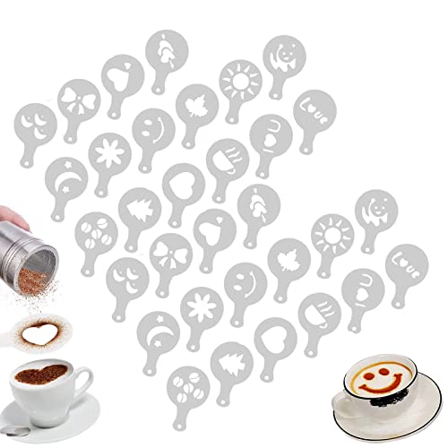 32 Stück Kaffee Dekorieren Schablonen Kunststoff Barista Vorlage Latte Art Schablonen Vorlagen für Dekorieren Haferflocken Kuchen Cappuccino Heiße Schokolade von HBYMYDA