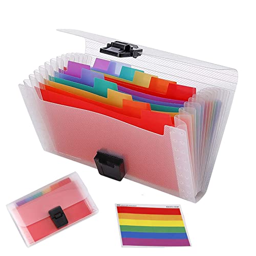 Fächermappe A6 13 Taschen Tragbar Rainbow Dokumentenmappe Mini Plastik Dokumenten Ordner Bunt Erweiterbare Dokumententaschen für Quittungen Gutscheine Scheckkarten von HBYMYDA