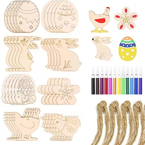 HBell 40-teiliges Oster-Bastelset aus Holz, unlackiert, zum Aufhängen, Verzierungen, Bastelset für Kinder (Kaninchen und Ei) von HBell