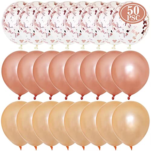 HBell 50pcs Rose Gold Balloons Set, Rose Gold Confetti Balloons Champagne Birthday Balloons 12 Inch Latex Party Balloons for Birthday Party Wedding Baby Shower Holiday Party Decoration (Rose Gold) von HBell