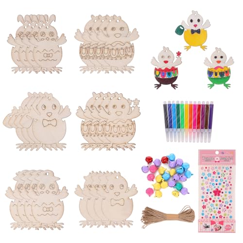 HBell Easter Wooden Crafts Wood Ornaments Kits,Easter Wooden Crafts DIY Rabbit Chick Egg Hanging Set for Kids Easter Party Supplies Kids Painting Arts Crafts Spring Home Garden Decor (Chick) von HBell