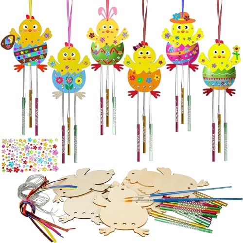 HBell Easter Wooden Wind Chime Kits,Easter Wooden Chicks Crafts DIY Hanging Windchimes Set for Kids Easter Party Supplies Kids Painting Arts Crafts Spring Home Garden Decor (Chick) von HBell