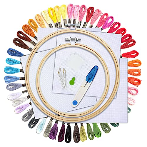 HC Stickerei Starter Set Kreuzstich Tool Kit mit 50 Fadenfarben,4 weiße Stoffbahnen,2 hölzerne,Stickkreis,Sticknadeln und Scheren Stickset Anfänger Home Decor HC Stickerei Starter Set Kreuzstich Tool Kit mit 50 Fadenfarben,4 weiße Stoffbahnen,2 hölzerne,Stickkreis,Sticknadeln und Scheren Stickset Anfänger Home Decor von HC