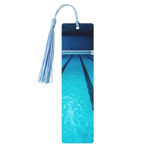 Blaues Schwimmbad-Lesezeichen, Holz-Lesezeichen für Buchliebhaber, handgefertigtes Holz-Lesezeichen mit Quaste, Lesezeichen, Ornament, Geschenkanhänger, Etiketten für Basteldekorationen von HCBPWVQA