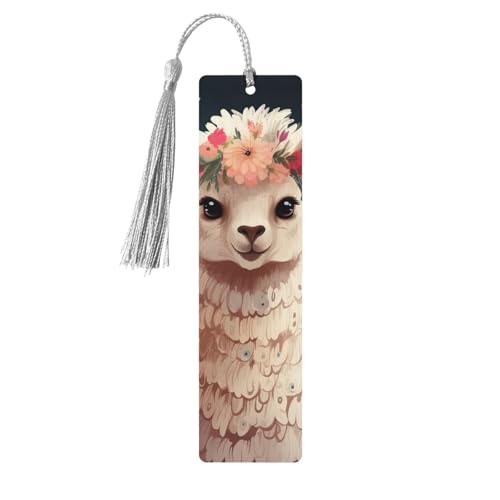 Blume Alpaka Lesezeichen, Holz Lesezeichen für Buchliebhaber, handgemachtes Holz-Lesezeichen mit Quaste, Leseseitenmarker, Ornament, Holz-Geschenkanhänger, Etiketten für Basteldekorationen von HCBPWVQA