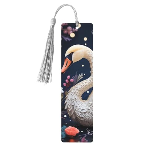 Floral Swan Lesezeichen, Holz-Lesezeichen für Buchliebhaber, handgefertigtes Holz-Lesezeichen mit Quaste, Lesezeichen, Ornament, Geschenkanhänger, Etiketten für Basteldekorationen von HCBPWVQA