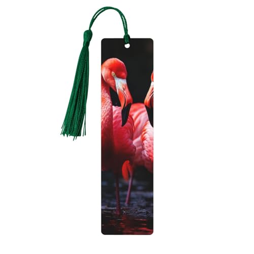 Lesezeichen Flamingos auf schwarzem Hintergrund, Holz-Lesezeichen für Buchliebhaber, handgefertigtes Holz-Lesezeichen mit Quaste, Lese-Seitenmarkierungen, Ornament, Geschenkanhänger, Etiketten für Lesezeichen Flamingos auf schwarzem Hintergrund, Holz-Lesezeichen für Buchliebhaber, handgefertigtes Holz-Lesezeichen mit Quaste, Lese-Seitenmarkierungen, Ornament, Geschenkanhänger, Etiketten für von HCBPWVQA