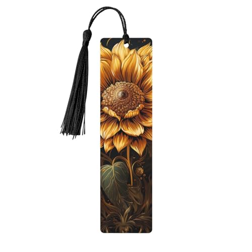 Lesezeichen Sonnenblume auf schwarzem Hintergrund, Holz-Lesezeichen für Buchliebhaber, handgefertigtes Holz-Lesezeichen mit Quaste, Lesezeichen, Ornament, Geschenkanhänger, Etiketten für Lesezeichen Sonnenblume auf schwarzem Hintergrund, Holz-Lesezeichen für Buchliebhaber, handgefertigtes Holz-Lesezeichen mit Quaste, Lesezeichen, Ornament, Geschenkanhänger, Etiketten für von HCBPWVQA