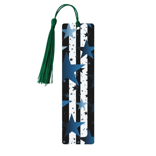 Lesezeichen mit blauen schwarzen und weißen Streifen und Sternen, Holz-Lesezeichen für Buchliebhaber, handgefertigtes Holz-Lesezeichen mit Quaste, Lesezeichen, Ornament, Geschenkanhänger, Etiketten Lesezeichen mit blauen schwarzen und weißen Streifen und Sternen, Holz-Lesezeichen für Buchliebhaber, handgefertigtes Holz-Lesezeichen mit Quaste, Lesezeichen, Ornament, Geschenkanhänger, Etiketten von HCBPWVQA