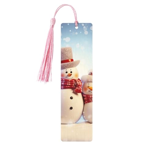 Niedliche Schneemänner Weihnachts-Lesezeichen, Holz-Lesezeichen für Buchliebhaber, handgefertigtes Holz-Lesezeichen mit Quaste, Lesezeichen, Ornament, Holz-Geschenkanhänger, Etiketten für von HCBPWVQA