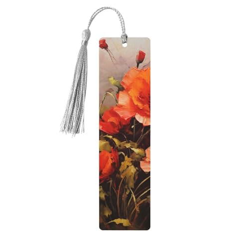 Ölgemälde-Lesezeichen mit roten Blumen, Holz-Lesezeichen für Buchliebhaber, handgefertigtes Holz-Lesezeichen mit Quaste, Lesezeichen, Ornament, Geschenkanhänger, Etiketten für Basteldekorationen Ölgemälde-Lesezeichen mit roten Blumen, Holz-Lesezeichen für Buchliebhaber, handgefertigtes Holz-Lesezeichen mit Quaste, Lesezeichen, Ornament, Geschenkanhänger, Etiketten für Basteldekorationen von HCBPWVQA