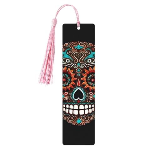 Sugar Skulls Day of The Dead Lesezeichen, Holz-Lesezeichen für Buchliebhaber, handgefertigtes Holz-Lesezeichen mit Quaste, Lesezeichen, Lesezeichen, Ornament, Geschenkanhänger, Etiketten für von HCBPWVQA