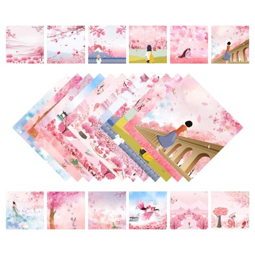 50 Blatt Origami Papier Bunt Quadratisch Faltpapier kirschblüten mit Mädchen Muster Doppelseitiges Bastelpapier Origamipapier Set für DIY Kunst und Handwerk Projekte (20x20cm) von HCHES