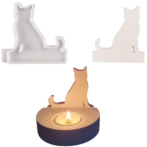Silikonformen Gießformen, Silikonform Kerzenhalter, DIY Kombination Gießform Kerzenhalter, Gipsformen zum Gießen (Einsatz - Katze) von HCHZSH123