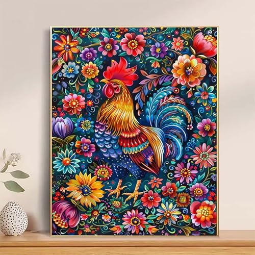 Malen Nach Zahlen Erwachsene Blume Malen Nach Zahlen Hahn Paint by Numbers DIY Ölgemälde Set mit 3 Pinseln und Acrylfarbe Basteln Erwachsene für Zimmer Wanddeko, Geschenke 100 X 135 CM -hcj2504Y5 von HCJUTFOU