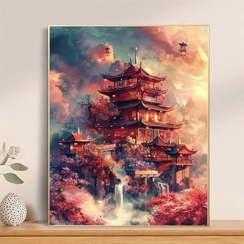 Malen Nach Zahlen Erwachsene Japan Malen Nach Zahlen Architektur Paint by Numbers DIY Ölgemälde Set mit 3 Pinseln und Acrylfarbe Basteln Erwachsene für Zimmer Wanddeko 100 x 135 cm -hcj2504KT2ESW1U von HCJUTFOU