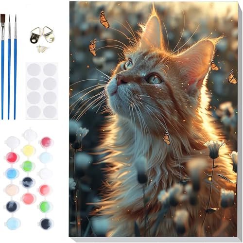 Malen Nach Zahlen Katze Paint by Numbers, Malen Nach Zahlen Erwachsene Tier Painting by Numbers DIY Set Erwachsene mit 3 Pinseln und Acrylfarbe für Deko Wohnzimmer, Geschenke 40x60cm -hcj2504UJ Malen Nach Zahlen Katze Paint by Numbers, Malen Nach Zahlen Erwachsene Tier Painting by Numbers DIY Set Erwachsene mit 3 Pinseln und Acrylfarbe für Deko Wohnzimmer, Geschenke 40x60cm -hcj2504UJ von HCJUTFOU