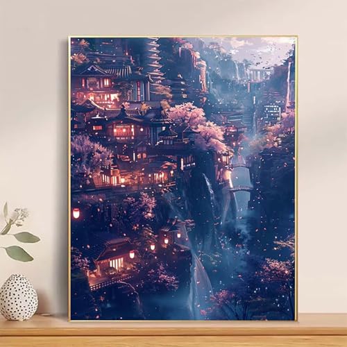 Malen Nach Zahlen Kirschblüten Paint by Numbers, Malen Nach Zahlen Erwachsene Japan Painting by Numbers DIY Set Erwachsene mit 3 Pinseln und Acrylfarbe für Deko Wohnzimmer 100x135cm -hcj2504AMJ5YPEN von HCJUTFOU