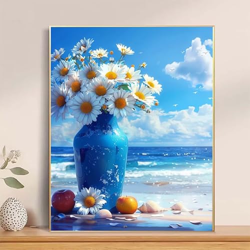 Malen Nach Zahlen Strand Paint by Numbers, Malen Nach Zahlen Erwachsene Ozean Painting by Numbers DIY Set Erwachsene mit 3 Pinseln und Acrylfarbe für Deko Wohnzimmer, Geschenke 30x40cm -hcj2504E3 von HCJUTFOU
