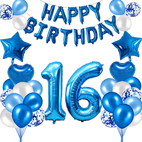 HCRXVV 16. Geburtstag Dekoration Blau 16 Jahr Jungen Geburtstagsdeko Set,Blaue Happy Birthday Girlande Banner Folienballon Jungen Party Deko Geburtstag Party für Wohnzimmer,Luftballons Zahl 156 Blau HCRXVV 16. Geburtstag Dekoration Blau 16 Jahr Jungen Geburtstagsdeko Set,Blaue Happy Birthday Girlande Banner Folienballon Jungen Party Deko Geburtstag Party für Wohnzimmer,Luftballons Zahl 156 Blau von HCRXVV