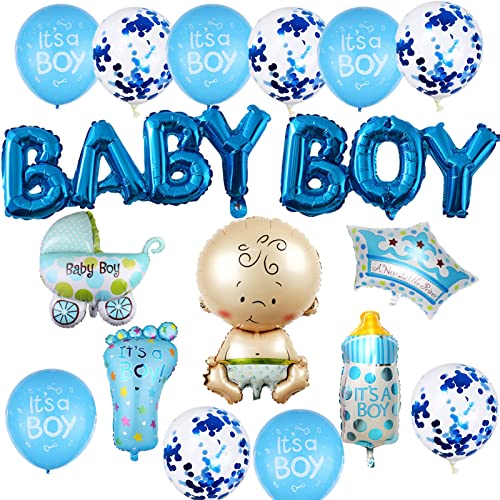 HCRXVV Babyparty Deko Junge,Baby Shower Deko Taufe Junge,Its A Boy Ballons Gender Reveal Party Welcome Home Baby Boy Dekoration,mit Baby Boy Ballon Banner Helium Folienballon (Blau) von HCRXVV